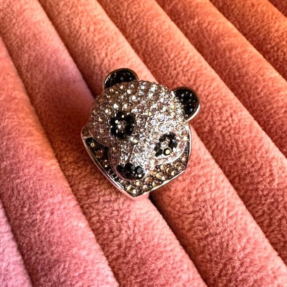 Park Lane Panda Bear Face Crystal Statement Ring Size 6 Silver Tone Rhinestones - Picture 4 of 12
